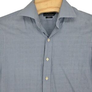 Polo Ralph Lauren Shirt Men 16 40-41 Blue Button Up Slim Fit Houndstooth Preppy